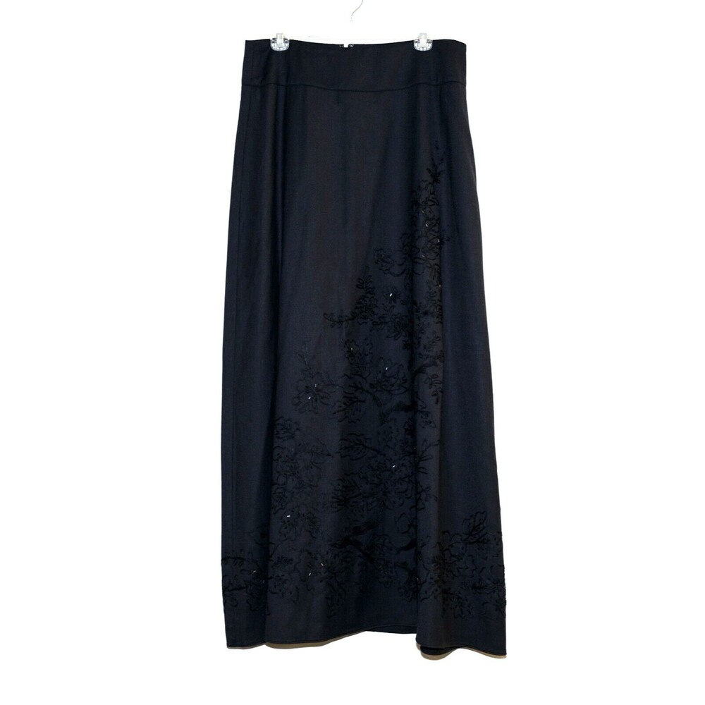 Talbots Black Wool Beaded‎ & Embroidered Elegant Hostess Long Skirt Size 10 NWT